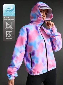 SHEIN Sports Casual Tie-Dye Color Contrast Hoodie Jacket - Pink - View 1