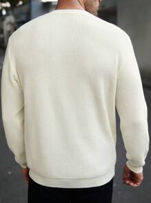 Manfinity Homme Men's Solid Color Plain Casual Knit Long Sleeve Pullover Sweater, Suitable For Autumn/Winter, For Work, Friends - Apricot - View 2