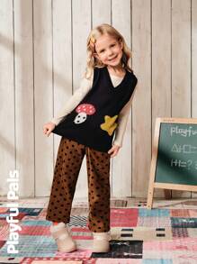 SHEIN 1件装 女童波点抓绒运动裤 可爱/复古/休闲/居家/户外 秋冬 - 摩卡棕 - 查看 7