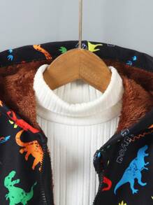 Chaqueta con capucha con forro térmico y estampado multicolor de dinosaurios para niños pequeños, una combinación perfecta de moda y comodidad, diseñada para niños activos