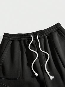 Manfinity RebelGame Men's Casual Loose Knit Drawstring Waist Cargo Jogger Pants - Black - View 5