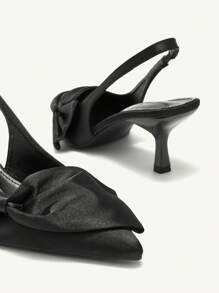 CUCCOO CHICEST Women High Heels Pointed Toe Low Vamp Bowknot Detail Slim Heels Slingback Fashion Elegant Black Pumps Valentine's Day - Black - View 5