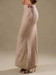 MUSERA Side Ruched Knit Maxi Skirt Evening Party Elegant Winter - Camel - View 2