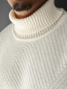 Manfinity Homme Men's Solid Color Plain Turtleneck Long Sleeve Minimalist Sweater, Casual Everyday Wear, For Vacation - White - View 6