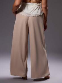MUSERA Plus Size Split Hem Tailored Trousers For Work, Workwear, Business Casual, Elegant, Casual ,Classy Summer - Grey - View 5