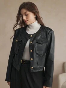 BizChic Women Plus Size Fashionable PU Leather Short Jacket For Autumn