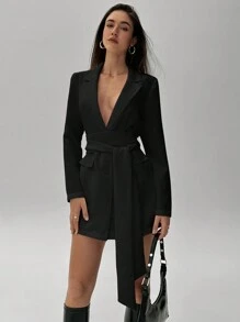 Aloruh 新款秋冬白色高腰收腰女士迷你连衣裙 - 黑色 - 查看 3