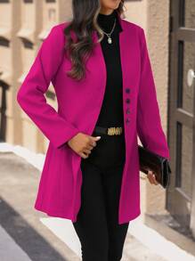 EMERY ROSE Women's Casual Vacation Valentine's Day Mandarin Collar Fitted Overcoat - Hot Pink - View 3