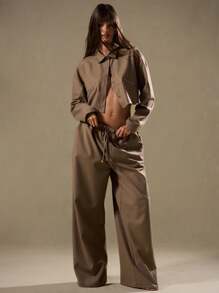 MUSERA 做旧下摆拉链细节纽扣衬衫，适合度假和春夏穿着 - 駝色 - 查看 5