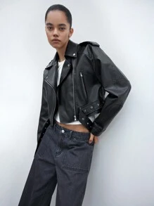 Maija Women's Elegant Modern Urban Casual Vintage Outdoor Black PU Thickened Jacket Coat, New Winter Design - Black - View 7