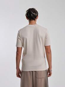 Musero Short Sleeve Crew Neck Basic Long Line Fitted Tshirt Top Spring Summer Essentials Basics Capsule Wardrobe - Apricot - View 5