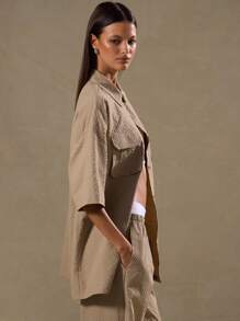 MUSERA Textured Oversized Button Up Short Sleeve Shirt Vacation Spring Summer