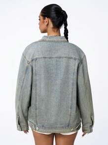 SHEIN ICON Chaqueta vaquera de manga larga con bolsillo y botones delanteros, de estilo sencillo y casual para mujer
