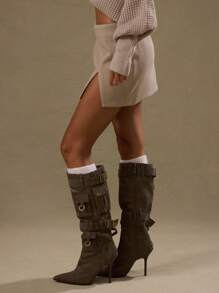 MUSERA 编织侧开衩迷你裙，90年代夏季可爱派对风 - 卡其色 - 查看 3