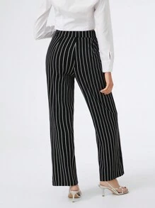 SHEIN EZwear Pantalones casuales rectos y holgados de punto con rayas negras para mujer