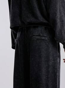 Musero Wide Leg Stitch Detailing Elasticated Ankle Strings Drawstrings Elasticated Waist SPRING SUMMER Wardrobe Sweatpants - Black - View 4