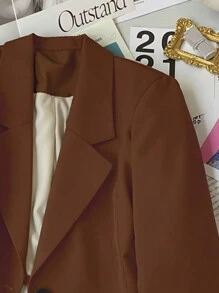 Franclia 女式休闲平领单排扣西装外套，秋季 - 鏽棕色 - 查看 4