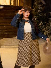 SHEIN EZwear 大码休闲洗水牛仔夹克，秋季 - 淺色水洗藍 - 查看 3