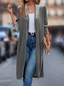 SHEIN Clasi Women Minimalist Style Long Sleeve Long Length Cardigan, Casual For Daily Wear