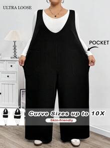 SHEIN CURVE+ Kombinezon damski Curve Plus Size z dekoltem w serek i luźnymi kieszeniami Palazzo, swobodny na jesień