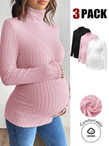 SHEIN Maternity Fashionable Rib Knit Slim Fit Mock Neck Long Sleeve Top - Multicolor - View 1