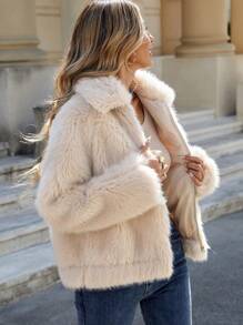 INAWLY Chaqueta esponjosa de unicolor informal para mujer, otoño/invierno