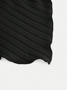 SHEIN Girlism 青少年女孩纯色斜领褶皱长袖不对称下摆罗纹针织优雅休闲通勤修身上衣 T 恤，秋冬