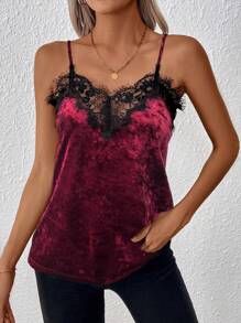 SHEIN Clasi Women Casual Lace Splicing Spaghetti Strap Camisole Top, Minimalist Design For Daily Wear