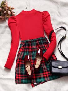 SHEIN 2pcs/Set Teenage Girls Christmas Party Outfit - T-Shirt & Mini Skirt - Multicolor - View 2