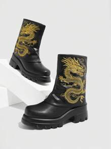 CUCCOO GRLICON 女式中筒靴，Y2K 风格，朋克摇滚，机车风，酷女孩装，适合万圣节、圣诞节和派对 - 黑色 - 查看 4