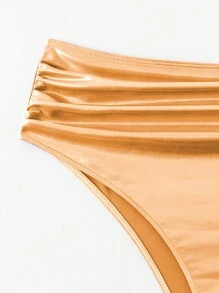 SHEIN Swim Curve Plus Size Women Summer Beach Holiday Ruched Metallic Textured Bikini Bottom - Multicolor - View 3
