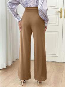 Modelyn Women Elegant Loose Flare Leg High Waist Front Crease Detail Work Pants - Camel - View 2