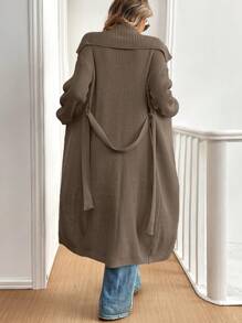 SHEIN LUNE 1pc Women Simple Solid Color Front Tie Long Sleeve Hoodie Casual Outfits - Mocha Brown - View 2