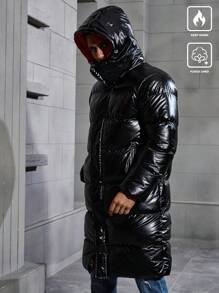 Manfinity Hypemode Men's Contrast Color Patchwork Front Zipper Long Sleeve Casual Hooded Padded Coat, Going Out Casual Quilted Winter Coat, For Friends, Husband, Boyfriend Gifts