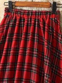 Women's Elastic Waist Plaid Printed Long Loose Casual Skirt