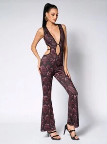 JIAN LASALA Monos multicolor para mujeres, sexy, de cuello en V profundo sin mangas, estampado total, con espalda descubierta, cruzados, con cortes, para usar en verano, en clubes, de vacaciones y para salir