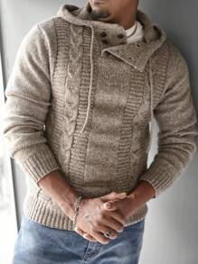 Manfinity CityGents Jersey casual con capucha, cordón ajustable y manga larga de unicolor para hombre, otoño/invierno