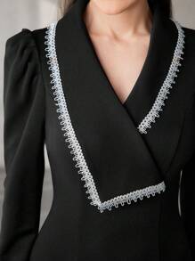 Modelyn 秋冬季女士不对称荷叶边领超长连衣裙 长款女装