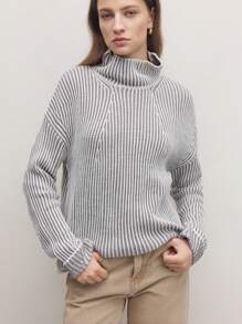 BizChic 卡其色提花图案高领运动衫，时尚女装，春夏，节日，感恩节，新年， - 卡其色 - 查看 5