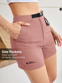 In My Nature Women's Letter Print Pocket Drawstring Waist Outdoor Shorts Hiking Women Clothes - Pink - View 6