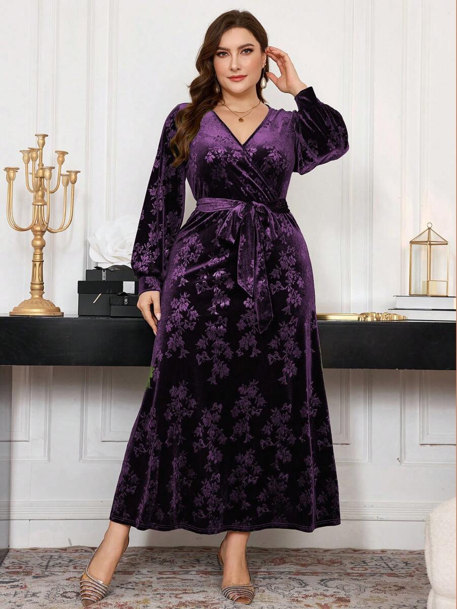 Modelyn 大码时尚简约长袖前系带休闲长裙超长女士装长款晚礼服