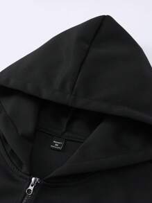 Manfinity Homme Plus Size Men's Rhinestone Five-Pointed Star Graphic Zip-Up Hooded Winter Men Jacket - Black - View 8