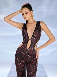 JIAN LASALA Monos multicolor para mujeres, sexy, de cuello en V profundo sin mangas, estampado total, con espalda descubierta, cruzados, con cortes, para usar en verano, en clubes, de vacaciones y para salir