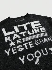 ROMWE MEN Street Life Herren Pullover mit Jacquardmuster und Slogan, geeignet für lässigen Trage im Herbst/Winter