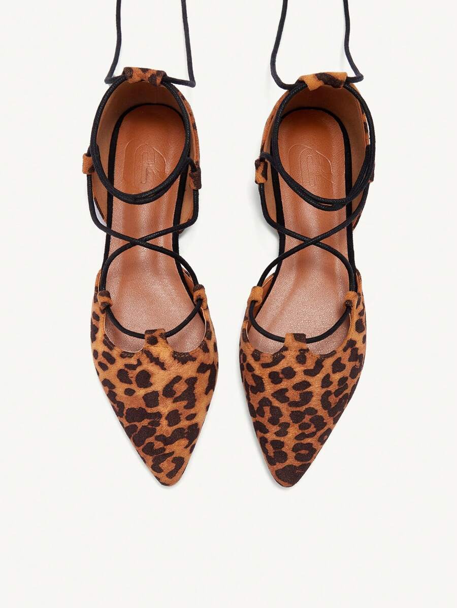 CUCCOO CHICEST Brown Leopard Print Hollow-Out Pointed Toe Flat Women Shoes Spring Shoes Spring Break Easter - Brown - View 1
