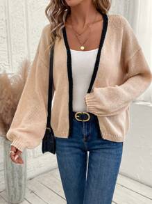 EMERY ROSE Women Contrast Stripe Long Sleeve Casual Cardigan