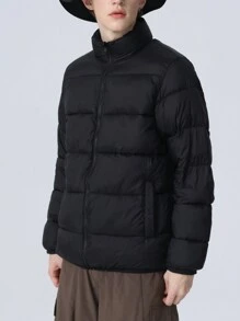 Gym Rark Boyfriend Style Men's Solid Color Zipper Front Long Sleeve Jacket, Sports Wear - Black - View 5