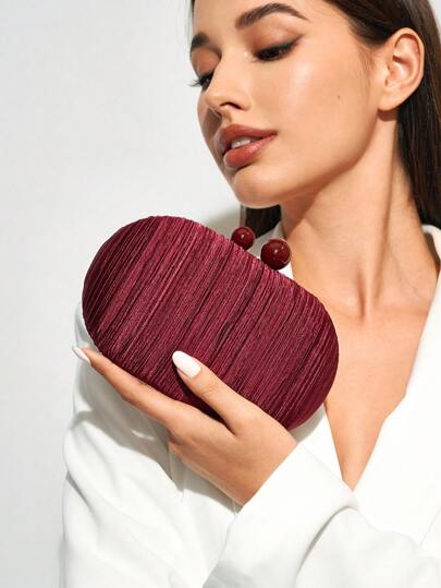 SHEIN BAE Women's Red Oval Elegant Evening Clutch, Tready Party Bags,Perfect For Party, Wedding, Prom, Dinner/Banquet, Essential Wedding Items,Perfectly Matching With Graduation Dress, Prom Dresses, Perfectly Matching With Prom Dresses For Women, Prom Accessories,Sequin Dress Women,Sparkly Dress,Elegant Dresses For Women, Elegant Prom Bag