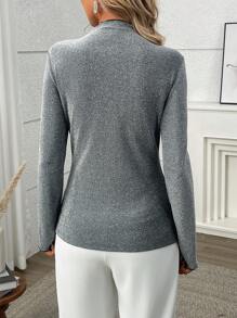 SHEIN Clasi Blusa casual con mangas largas y cuello con recorte de bloqueo de color, para uso diario