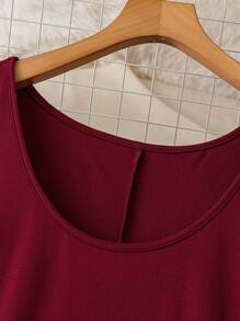 SHEIN LUNE Vestido holgado de manga larga con cuello redondo talla grande para mujer, vestido largo color borgoña